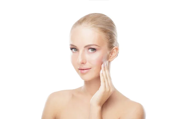 Fiatal Egészséges Lány Gyönyörű Arcát Skin Care Kozmetikumok Ráncfeltöltést Koncepció — Stock Fotó