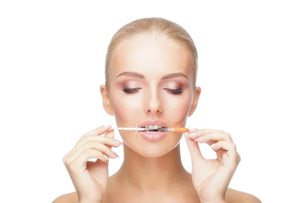 Doctor Injecting Beautiful Face Young Woman Plastic Surgery Skin Lifting — Stock Photo, Image