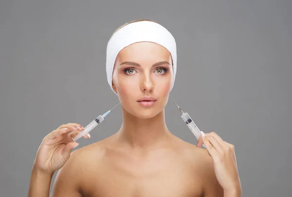 Injection Beauté Dans Visage Une Jeune Femme Chirurgie Plastique Lifting — Photo