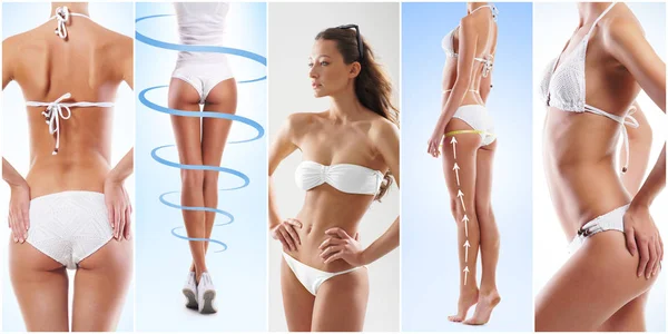 Collage Corpo Femminile Sano Sportivo Bello Donna Una Collezione Allenamento — Foto Stock