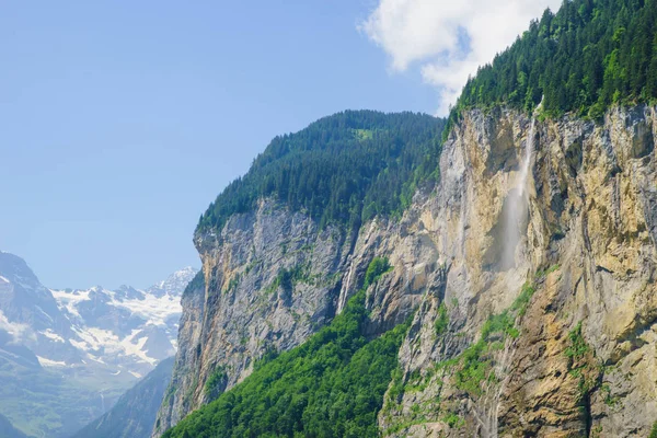 Alpine Picos Paisagem Fundo Lauterbrunnen Jungfrau Bernese Highland Alpes Conceito — Fotografia de Stock