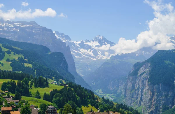 Picos Alpinos Paisaje Fondo Lauterbrunnen Jungfrau Altiplano Bernés Alpes Viaje — Foto de Stock