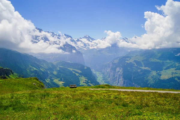 Picos Alpinos Paisaje Fondo Lauterbrunnen Jungfrau Altiplano Bernés Alpes Viaje — Foto de Stock