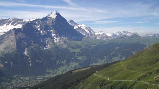 Alpine Peaks Landscape Background Jungfrau Bernese Highland Alps Tourism Journey — Stock Video