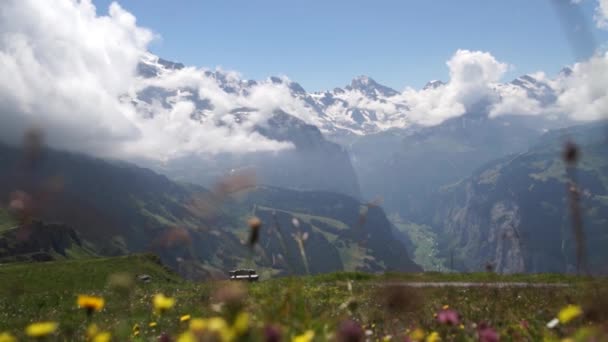 Picos Alpinos Paisaje Fondo Lauterbrunnen Jungfrau Altiplano Bernés Alpes Viaje — Vídeo de stock
