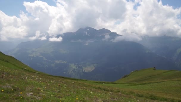 Αλπικές Κορυφές Τοπίο Φόντου Lauterbrunnen Jungfrau Ορεινή Περιοχή Bernese Άλπεις — Αρχείο Βίντεο