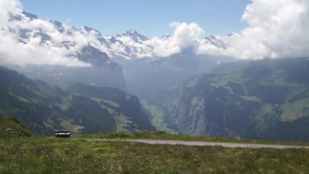 Alpine Pieken Landschap Achtergrond Lauterbrunnen Jungfrau Berner Highland Alpen Toerisme — Stockvideo