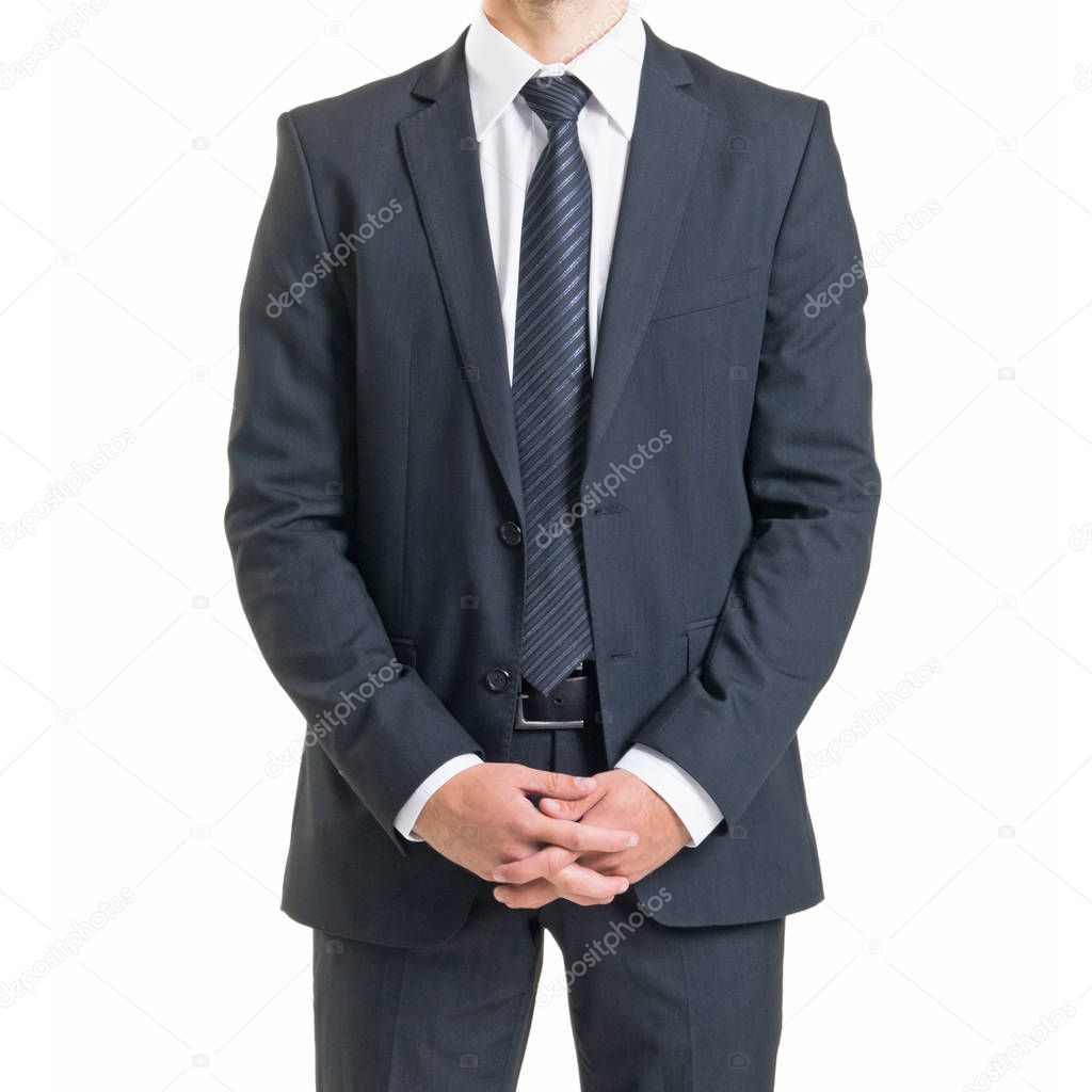 Businessman in suit isolated on white. Close-up of man in formalwear. Business concept.