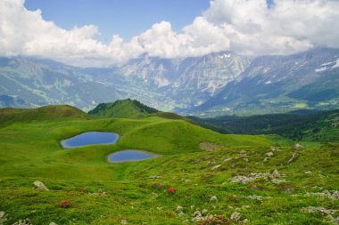 Dağ doruklarına arka plan manzara. Jungfrau, Bernese highland. Alpler, turizm, dağlar kavram hiking yolculuk