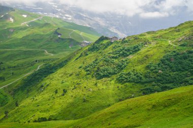 Dağ doruklarına arka plan manzara. Jungfrau, Bernese highland. Alpler, turizm, dağlar kavram hiking yolculuk