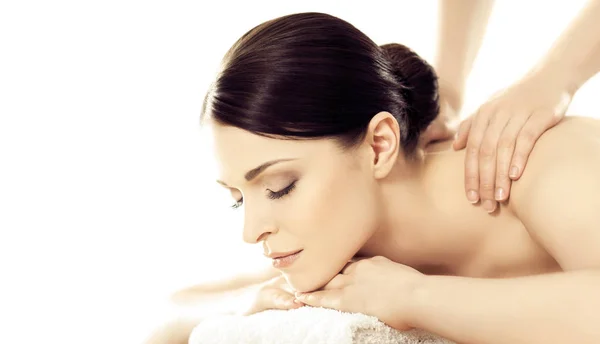 Vrouw Gezicht Massagebehandeling Krijgt Persoon Spa Gezondheidszorg Genezing Geneeskunde Concept — Stockfoto