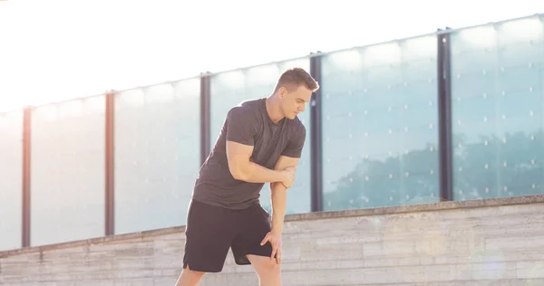 Young Sporty Man Training Outdoor Sportswear Handsome Fit Guy Street — Stock Photo, Image