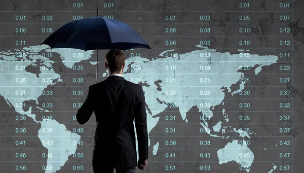 Biznesmen Parasol Stojący Nad Tło Diagramu Kolumny Koncepcja Biznesowa Ubezpieczenia Obraz Stockowy