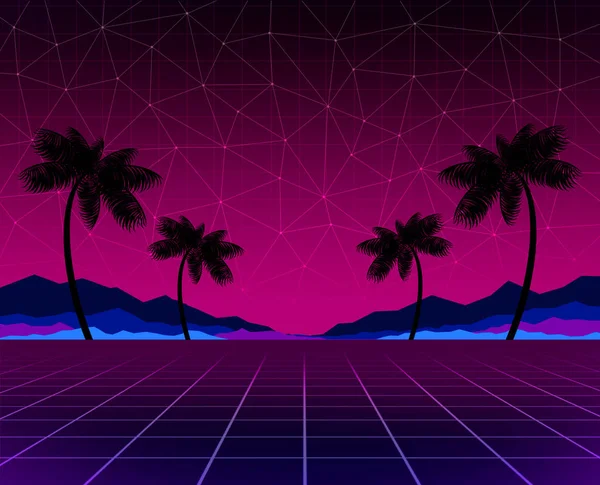 Glowing Neon Synthwave Retrowave Background Template Retro Video Games Futuristic — Stock Photo, Image