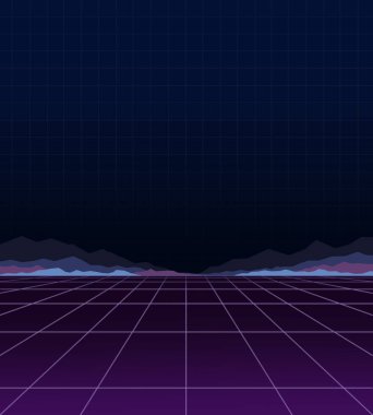 Parlak neon ışığı. Arkaplan şablonu. Retro video oyunları, fütüristik tasarım, 80 'lerin bilgisayar grafikleri ve bilim kurgu teknolojisi kavramı.