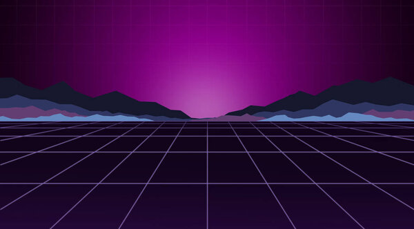 Glowing neon light. Background template. Retro video games, futuristic design, 80s computer graphics and sci-fi technology concept.