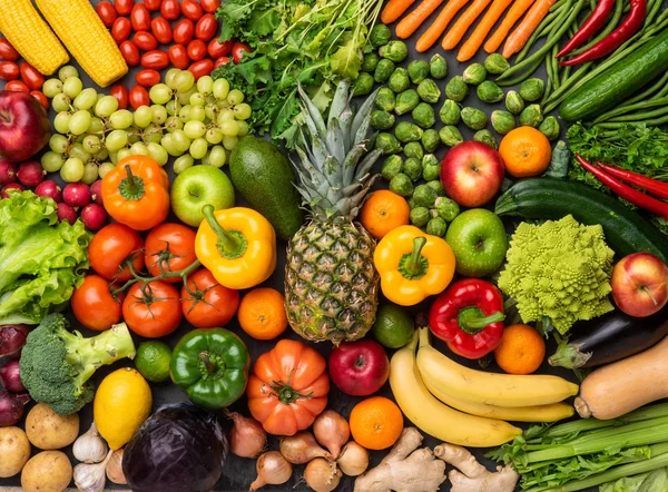 Sağlıklı Yiyecekler Taze Sebzeler Meyveler Süper Yiyecekler Beslenme Diyet Vejetaryen — Stok fotoğraf