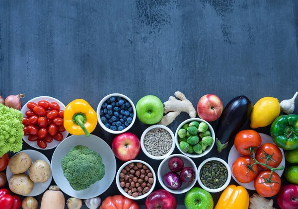 Ingredientes Alimentares Saudáveis Legumes Frescos Frutas Superalimentos Nutrição Dieta Conceito — Fotografia de Stock