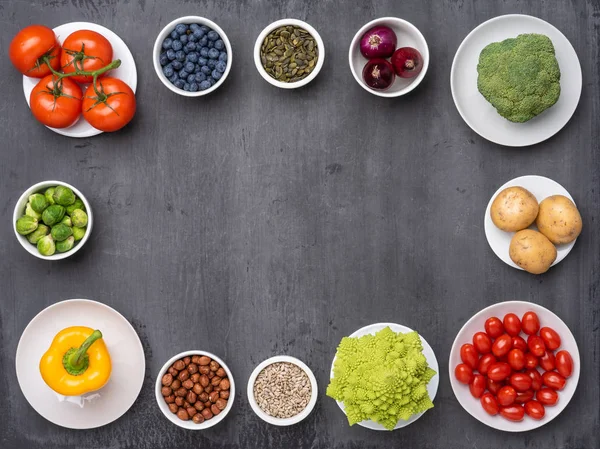 Note Alimentazione Verdure Fresche Frutta Superfood Nutrizione Dieta Concetto Cibo — Foto Stock