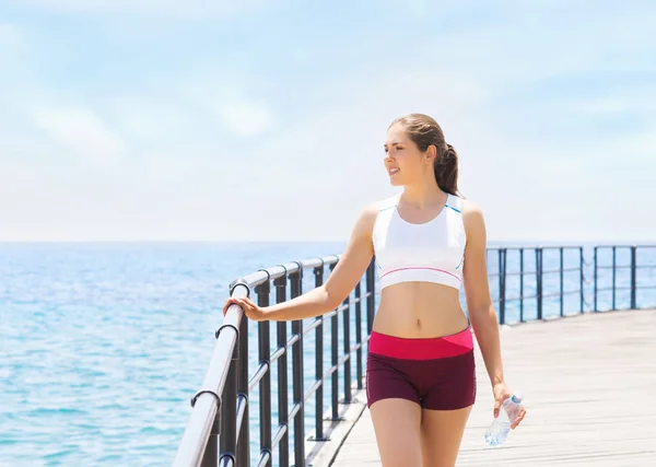 Deportiva Hermosa Chica Haciendo Deportes Aire Libre Gimnasio Fitness Concepto —  Fotos de Stock