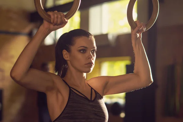 Fit Sportief Atletische Sportvrouw Werken Een Sportschool Vrouw Opleiding Met — Stockfoto