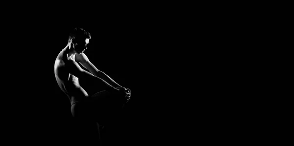 Schwarz Weiße Silhouette Einer Männlichen Balletttänzerin Langes Horizontales Monochrom Bild — Stockfoto