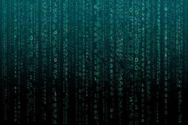 İkili kod ile dijital arka plan. Bilgisayar korsanları, darknet, sanal gerçeklik ve bilim kurgu kavramı.