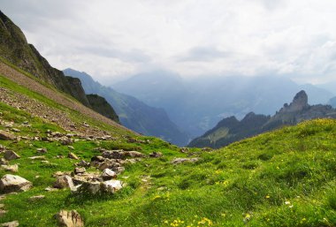 Dağ doruklarına arka plan manzara. Jungfrau, Bernese highland. Alpler, turizm, dağlar kavram hiking yolculuk