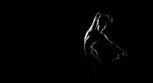 Schwarz Weiße Silhouette Einer Männlichen Balletttänzerin Langes Horizontales Monochrom Bild — Stockfoto