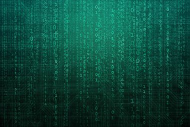 İkili kod ile dijital arka plan. Bilgisayar korsanları, darknet, sanal gerçeklik ve bilim kurgu kavramı.