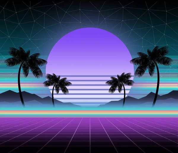 Glowing Neon Synthwave Retrowave Background Template Retro Video Games Futuristic — Stock Photo, Image