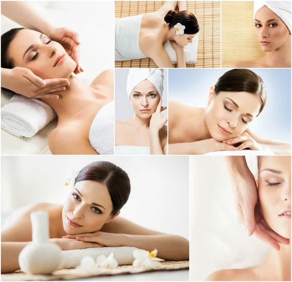 Vrouwen Ontspannen Spa Collectie Wellness Genezing Verjonging Gezondheidszorg Aromatherapie Collage — Stockfoto