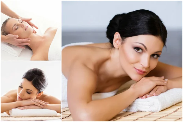Raccolta Foto Con Donne Che Hanno Diversi Tipi Massaggio Spa — Foto Stock
