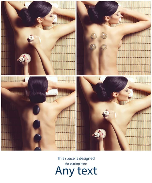 有不同类型按摩的妇女 保健和芳香疗法拼贴画 娱乐和按摩治疗概念 — 图库照片