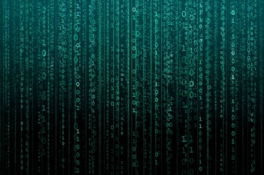 İkili kod ile dijital arka plan. Bilgisayar korsanları, darknet, sanal gerçeklik ve bilim kurgu kavramı.