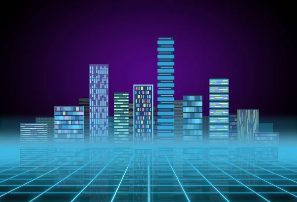 Urbaner Hintergrund Futuristische High Tech Stadt Neon Glanz Synthwelle Retrowelle — Stockfoto