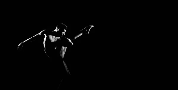 Schwarz Weiße Silhouette Einer Männlichen Balletttänzerin Langes Horizontales Monochrom Bild — Stockfoto