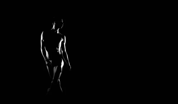 男性芭蕾舞演员的黑白剪影痕迹 Chrom 水平图像 — 图库照片
