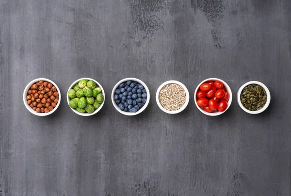 Ingrediente Alimentare Sănătoase Legume Proaspete Fructe Superalimente Nutriție Dietă Concept — Fotografie, imagine de stoc