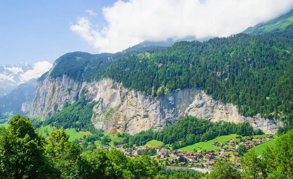 Picos Alpinos Paisaje Fondo Lauterbrunnen Jungfrau Altiplano Bernés Alpes Viaje — Foto de Stock