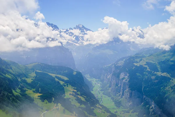 Alpine Picos Landsape Fundo Lauterbrunnen Jungfrau Bernese Highland Alpes Conceito — Fotografia de Stock