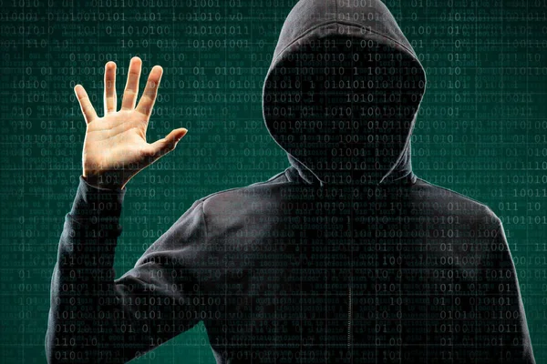 Niebezpieczne Haker Nad Streszczenie Tło Cyfrowy Kodu Binarnego Zasłonięte Ciemny — Zdjęcie stockowe