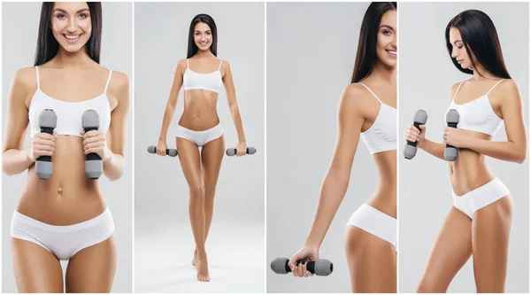 Sportief Fit Gezond Vrouwelijke Lichaam Fitness Collage Jonge Vrouwen Zwemkleding — Stockfoto