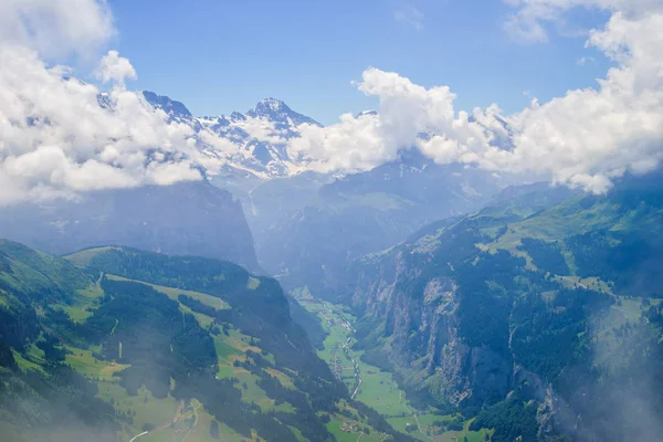 Alpine Picos Paisagem Fundo Lauterbrunnen Jungfrau Bernese Highland Alpes Conceito — Fotografia de Stock