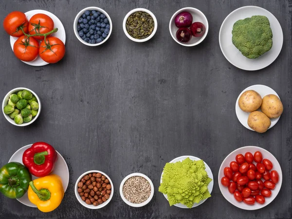 Note Alimentazione Verdure Fresche Frutta Superfood Nutrizione Dieta Concetto Cibo — Foto Stock