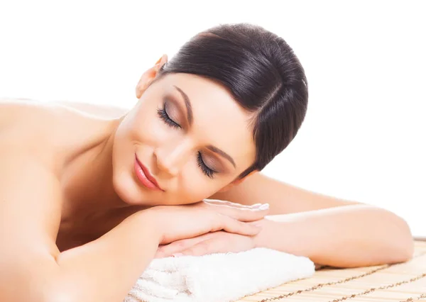 Beautiful Young Healthy Woman Spa Salon Isolated White Spa Massage — Stock Photo, Image