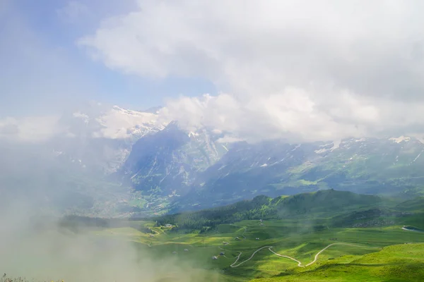 Alpine Pieken Landschap Achtergrond Jungfrau Berner Highland Alpen Toerisme Reis — Stockfoto