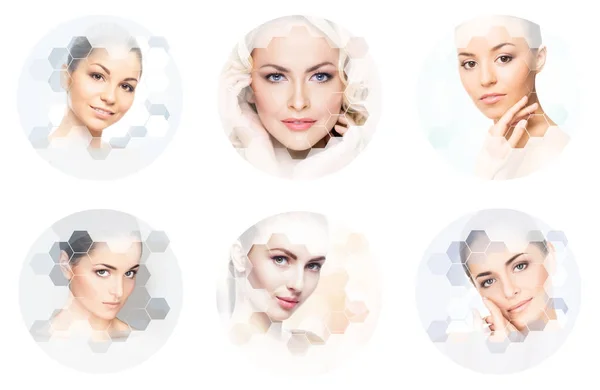 Human Face Collage Young Healthy Woman Plastic Surgery Medicine Spa — Stock Photo, Image