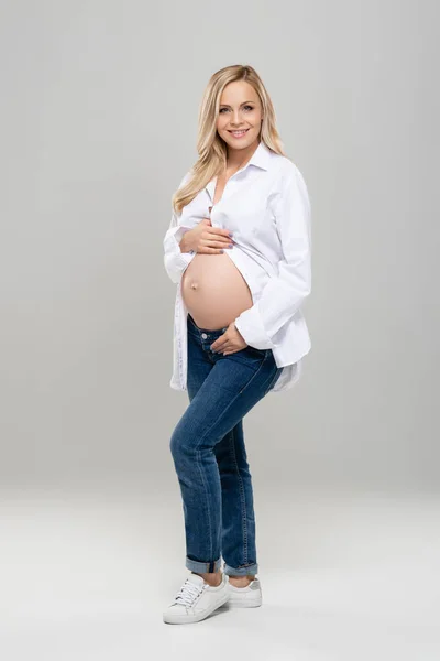 Jeune Femme Enceinte Studio Beau Ventre Concept Grossesse Accouchement — Photo