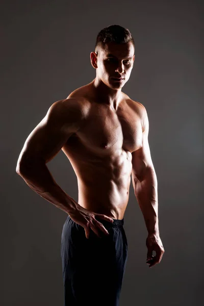 Strong Fit Sporty Bodybuilder Man Black Background Sport Fitness Concept — Stock Photo, Image